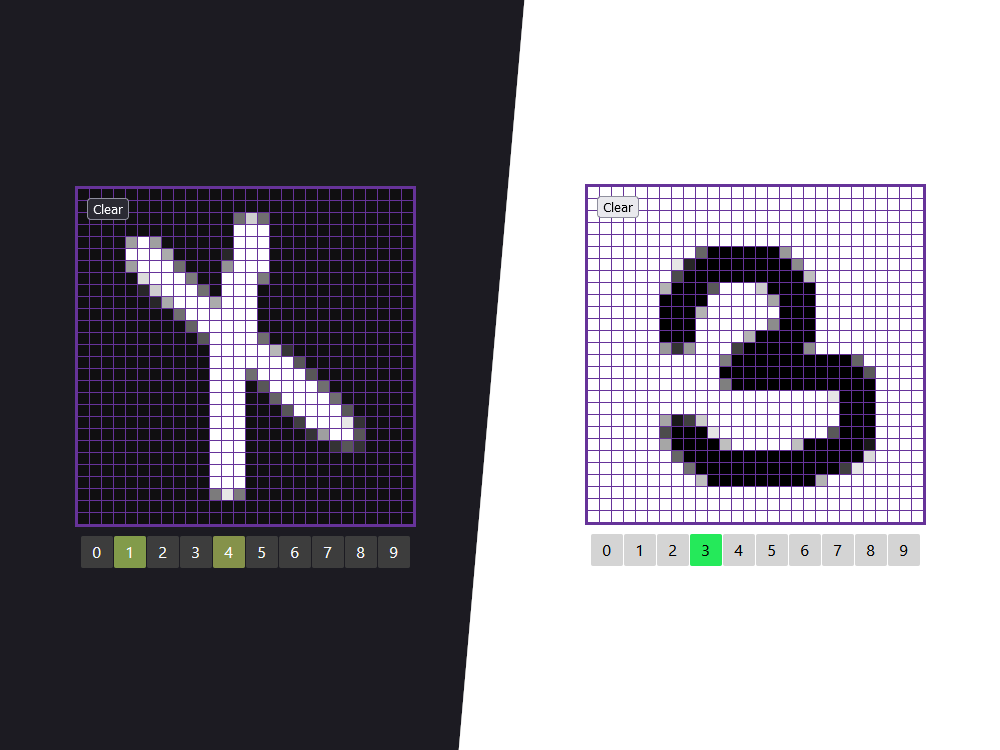 Screenshots showing the digit classification client.